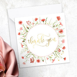 Tarjeta Pequeña Guión de oro de flores silvestres rosadas de coral