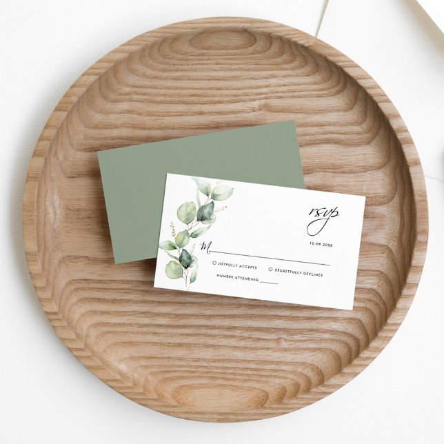 Tarjeta Pequeña Guión del Boda Eucalyptus Greenery RSVP (Eucalyptus Greenery Watercolor Script Wedding RSVP Enclosure Card)