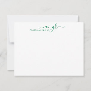 Tarjeta Pequeña Guión del corazón elegante Girly 2 Monograma Verde