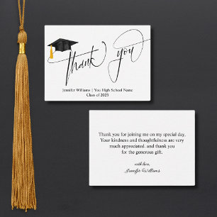 Tarjeta Pequeña guión elegante caligrafía gracias graduación