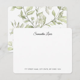 Tarjeta Pequeña Guión elegante simple hojas vintage