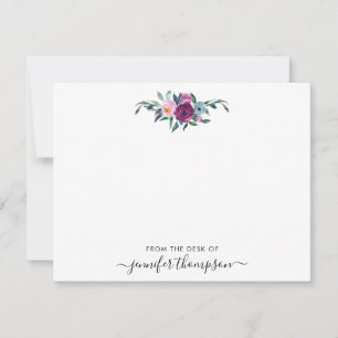 Tarjeta Pequeña Guión giratorio de color de agua rosa floral de Ru