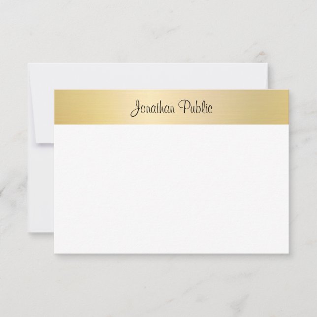 Tarjeta Pequeña Guión manuscrito Elegante blanco dorado moderno (Anverso)