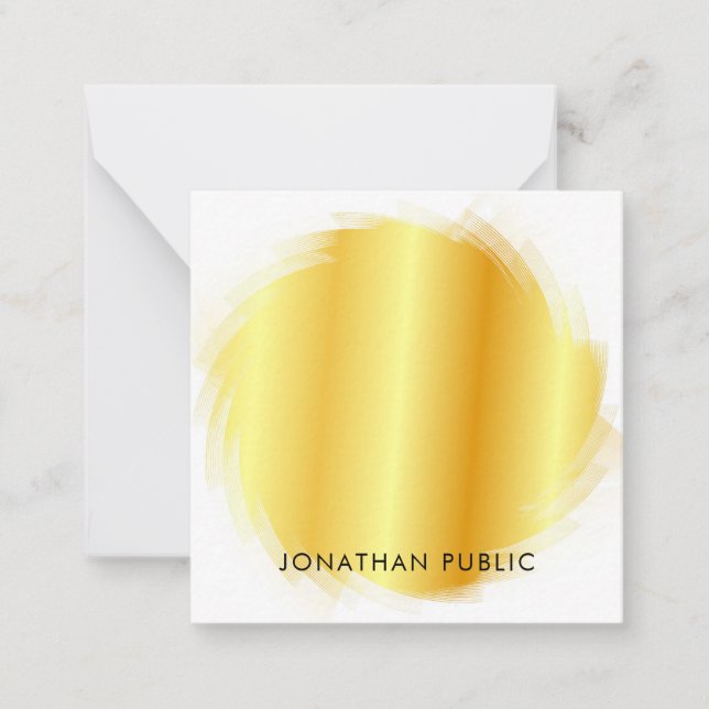 Tarjeta Pequeña Guión manuscrito Monograma Elegante Faux Gold (Anverso)