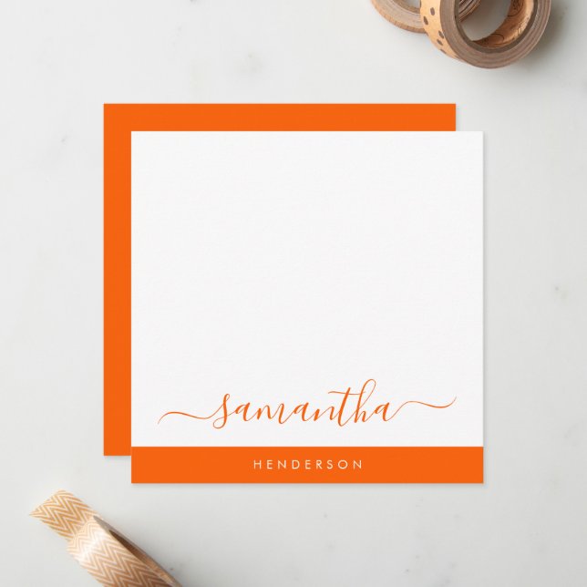 Tarjeta Pequeña Guión manuscrito simple del naranja (Anverso/Reverso In Situ)