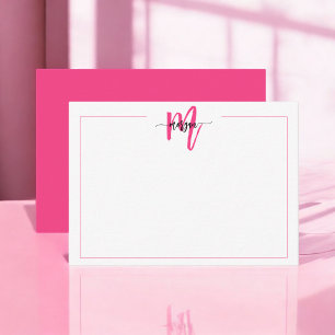 Tarjeta Pequeña Guión minimalista Monograma Un borde Rosa