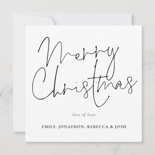 Tarjeta Pequeña Guión moderno Black White Merry Christmas (Anverso)