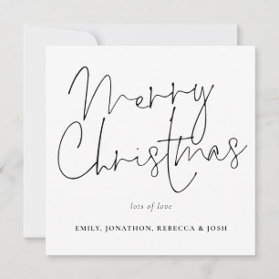 Tarjeta Pequeña Guión moderno Black White Merry Christmas