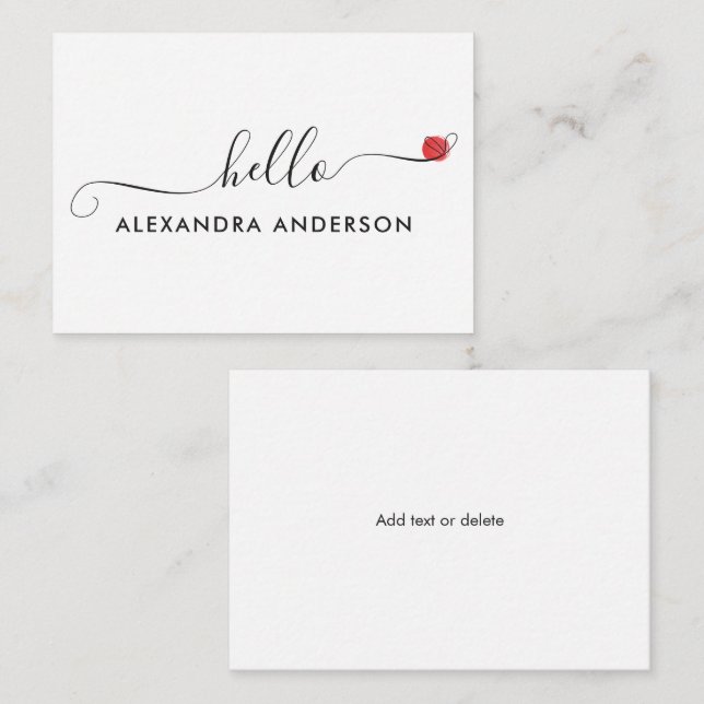 Tarjeta Pequeña Guión moderno mínimo Hola Corazón (Anverso / Reverso)