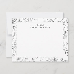 Tarjeta Pequeña Guión moderno personalizado floral blanco y negro