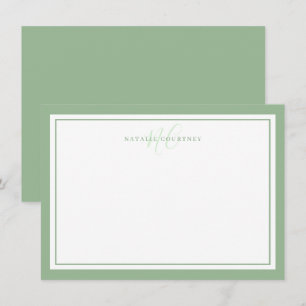 Tarjeta Pequeña Guión monográfico Dos bordes Minimalista Sage Verd