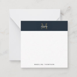 Tarjeta Pequeña Guión Monograma Dorado Navy Metálico Cuadrado Mini