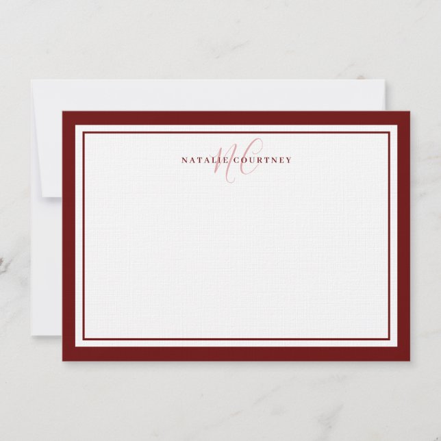 Tarjeta Pequeña Guión monograma Dos Borde Elegante Rojo Minimalist (Anverso)
