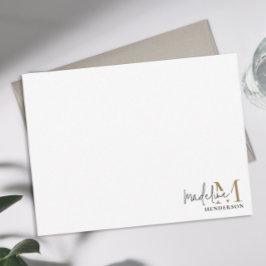 Tarjeta Pequeña Guión monograma moderno de oro negro