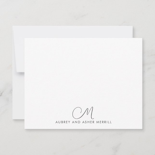 Tarjeta Pequeña Guión Monograma Moderno Stationery (Anverso)