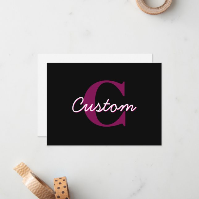Tarjeta Pequeña Guión monograma rosa y negro de Personalizable cor (Anverso/Reverso In Situ)