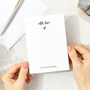 Tarjeta Pequeña Guión negro y blanco y corazón con amor