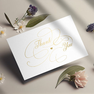 Tarjeta Pequeña Guión oro elegante simple gracias