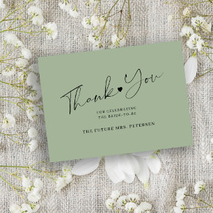 Tarjeta Pequeña Guión para ducha de novia sage verde gracias