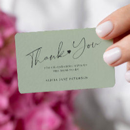 Tarjeta Pequeña Guión para la ducha de bebé sage verde gracias