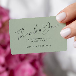 Tarjeta Pequeña Guión para la ducha de bebé sage verde gracias