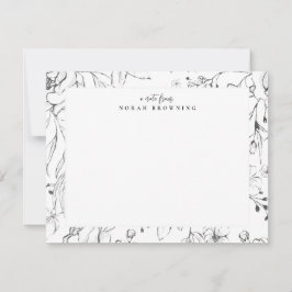 Tarjeta Pequeña Guión personalizado floral en blanco y negro moder