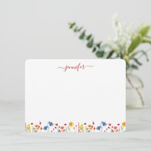 Tarjeta Pequeña Guión rojo personalizado de Wildflower Meadow