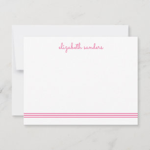 Tarjeta Pequeña Guión rosa Rubor Triple Stripe Moderno Trendy