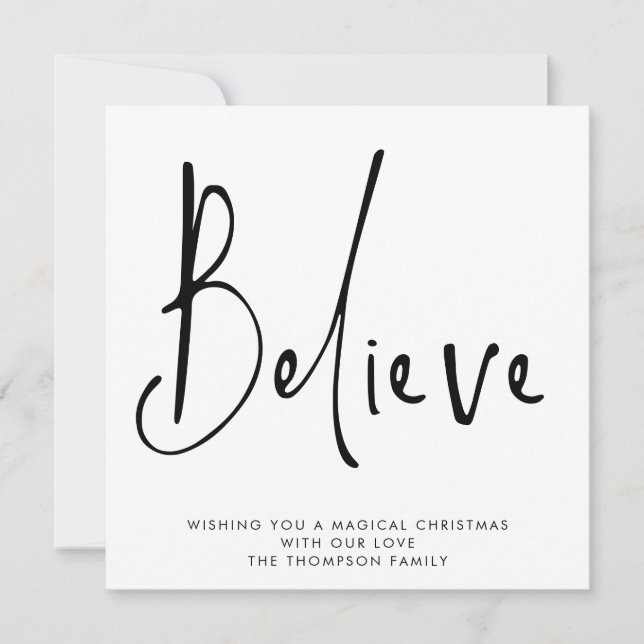 Tarjeta Pequeña Guión simple creer en la festividad blanca negra (Anverso)