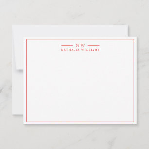 Tarjeta Pequeña Guión simple minimalista rojo con monograma de bor