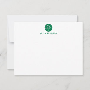 Tarjeta Pequeña Guión verde Monograma Círculo moderno elegante Gir