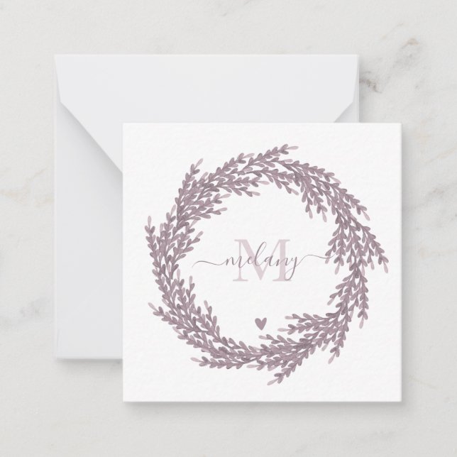 Tarjeta Pequeña Guirnalda de lavanda elegante - Monogramada (Anverso)