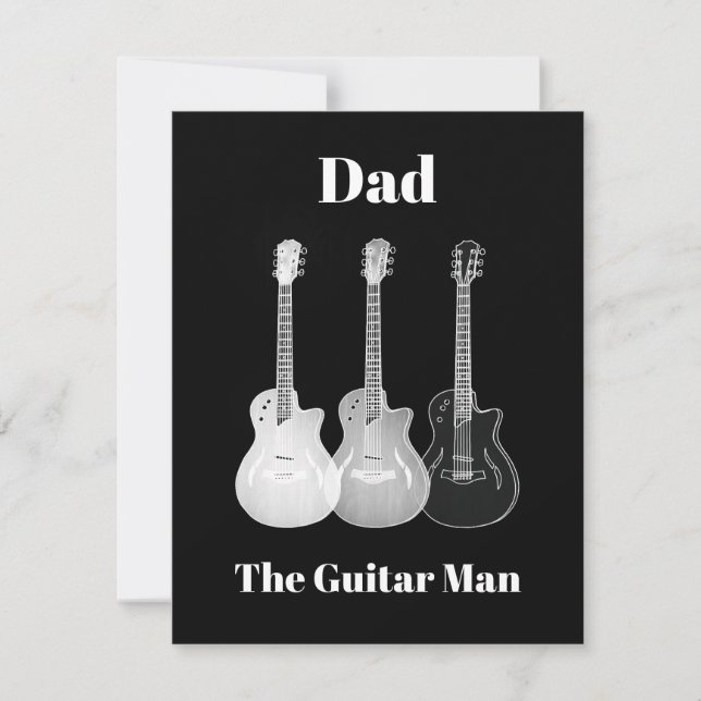 Tarjeta Pequeña Guitarra de papá simple gracioso monocromático (Anverso)