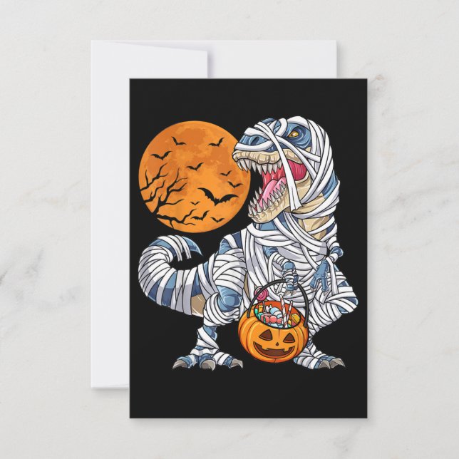 Tarjeta Pequeña Halloween Dinosaur T rex Mummy Pumpkin (Anverso)