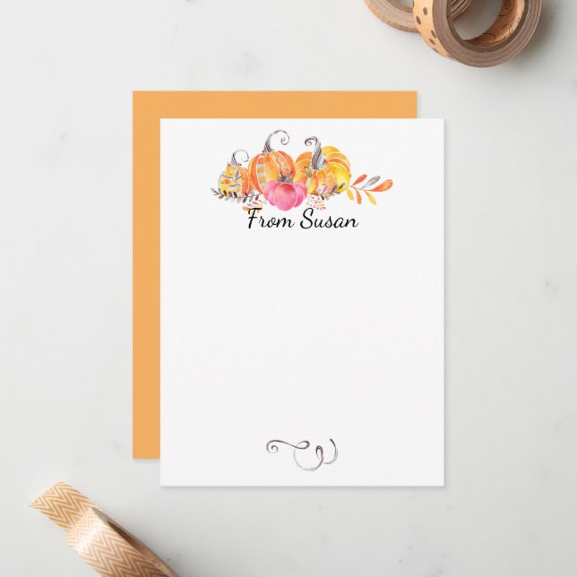 Tarjeta Pequeña Halloween Otoño Caída Calabazas Paint Watercolor (Anverso/Reverso In Situ)