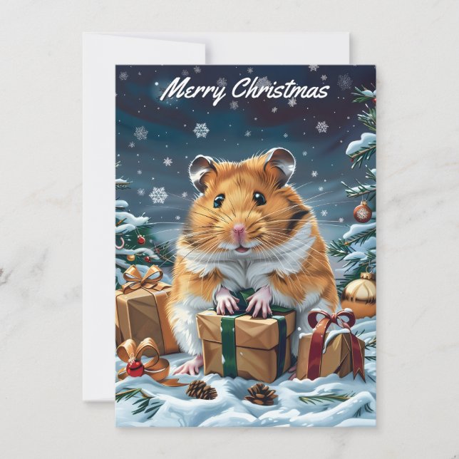 Tarjeta Pequeña Hamster con regalos Navidades Navidades (Anverso)