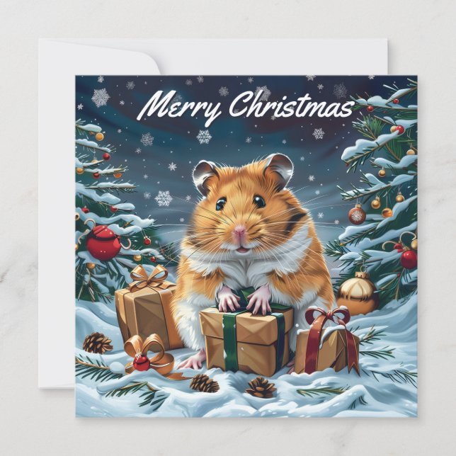 Tarjeta Pequeña Hamster con regalos Navidades Navidades (Anverso)