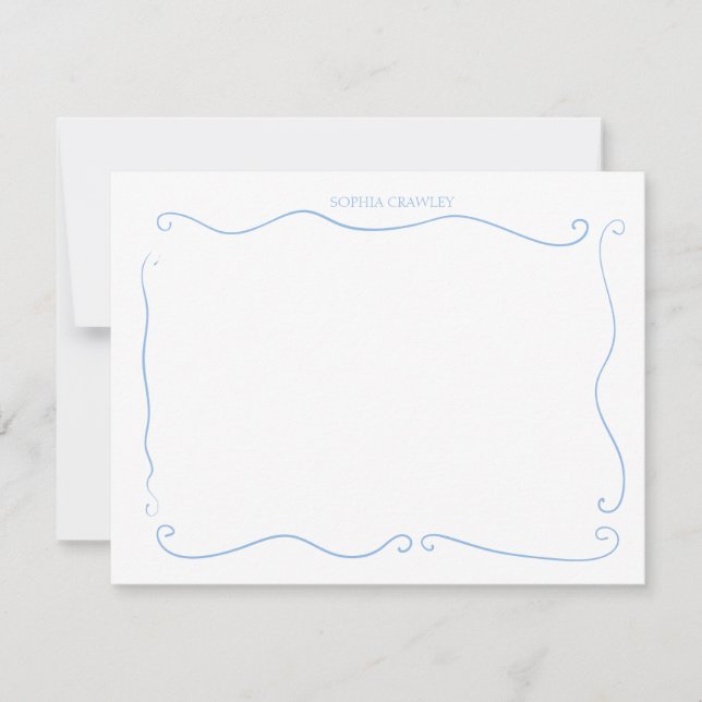 Tarjeta Pequeña Hand Drawn French Blue Whimsical Personalized (Anverso)