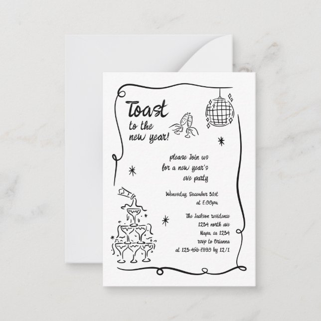 Tarjeta Pequeña Hand Drawn Illustrated New Years Eve Party In (Anverso)