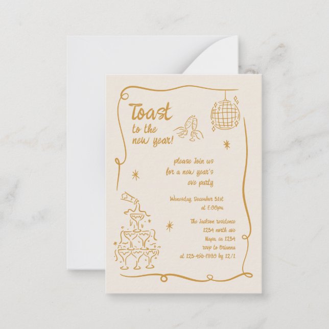 Tarjeta Pequeña Hand Drawn Illustrated New Years Eve Party In (Anverso)