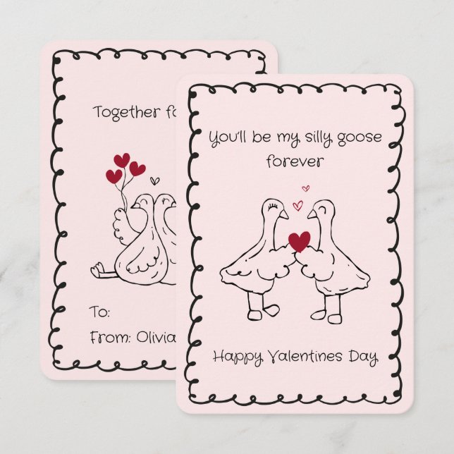 Tarjeta Pequeña Hand Drawn Silly Goose Funny Saying Valentines Day (Anverso / Reverso)