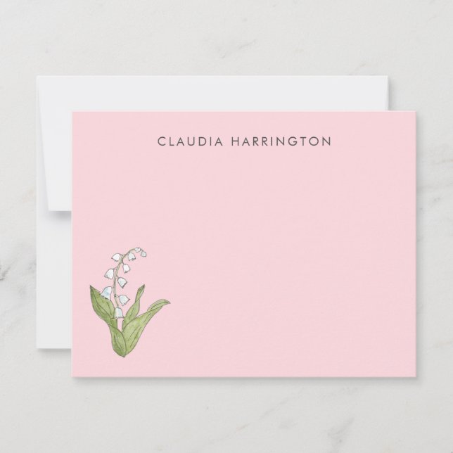 Tarjeta Pequeña Hand-Illustrated Lily of the Valley Pink Floral (Anverso)