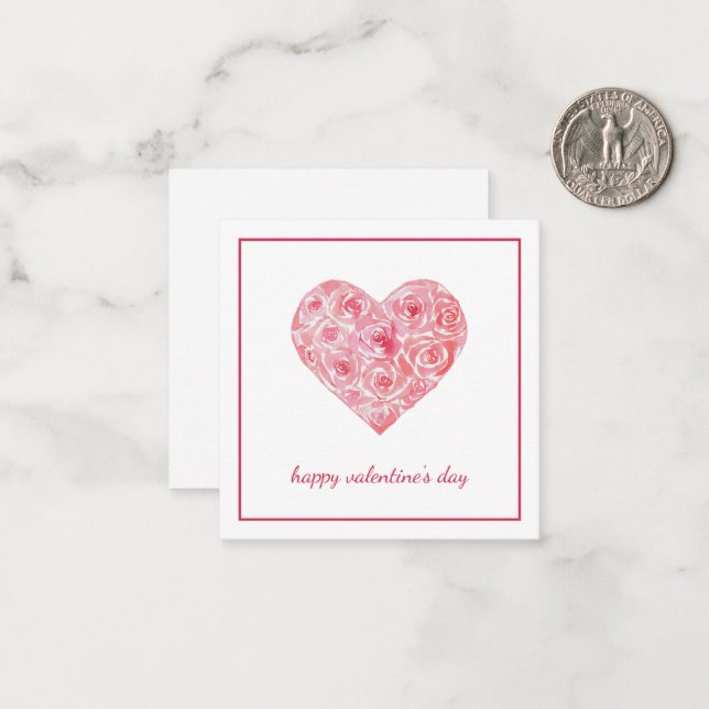 Tarjeta Pequeña Hand Painted Watercolor Roses Heart Valentines Day (Anverso/Reverso In Situ)