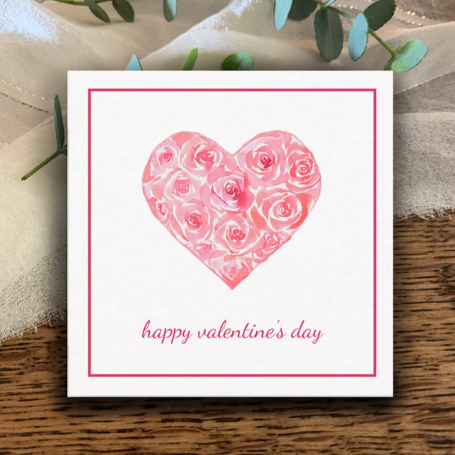 Tarjeta Pequeña Hand Painted Watercolor Roses Heart Valentines Day (Add your custom text to this original watercolor roses in heart Valentine’s Day card.)