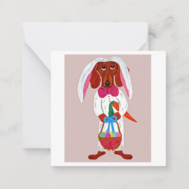 Tarjeta Pequeña Happy Easter Dachshund Easter Bunny card (Anverso)