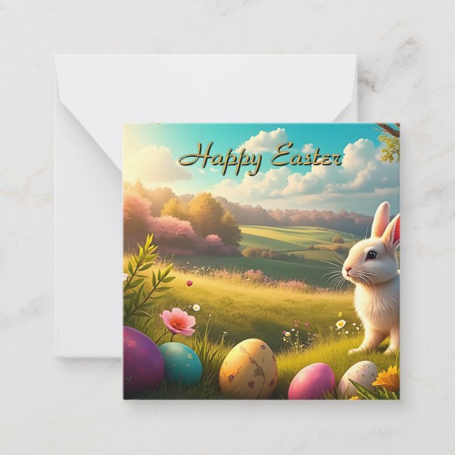 Tarjeta Pequeña Happy Easter in a Spring Landscape (Anverso)