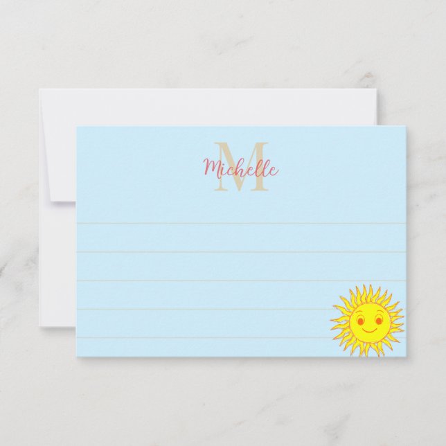 Tarjeta Pequeña Happy Face Sunshine Lined Monogram Personalized (Anverso)