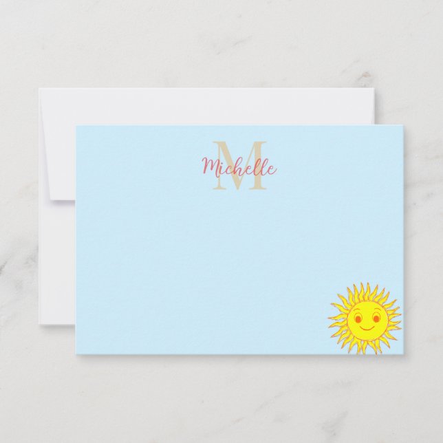 Tarjeta Pequeña Happy Face Sunshine Monogram Personalized (Anverso)