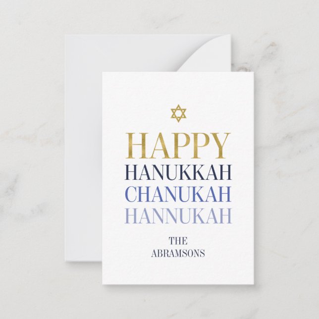 Tarjeta Pequeña Happy Hanukkah Chanukah Faux Relieve metalizado do (Anverso)