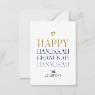 Tarjeta Pequeña Happy Hanukkah Chanukah Faux Relieve metalizado do
